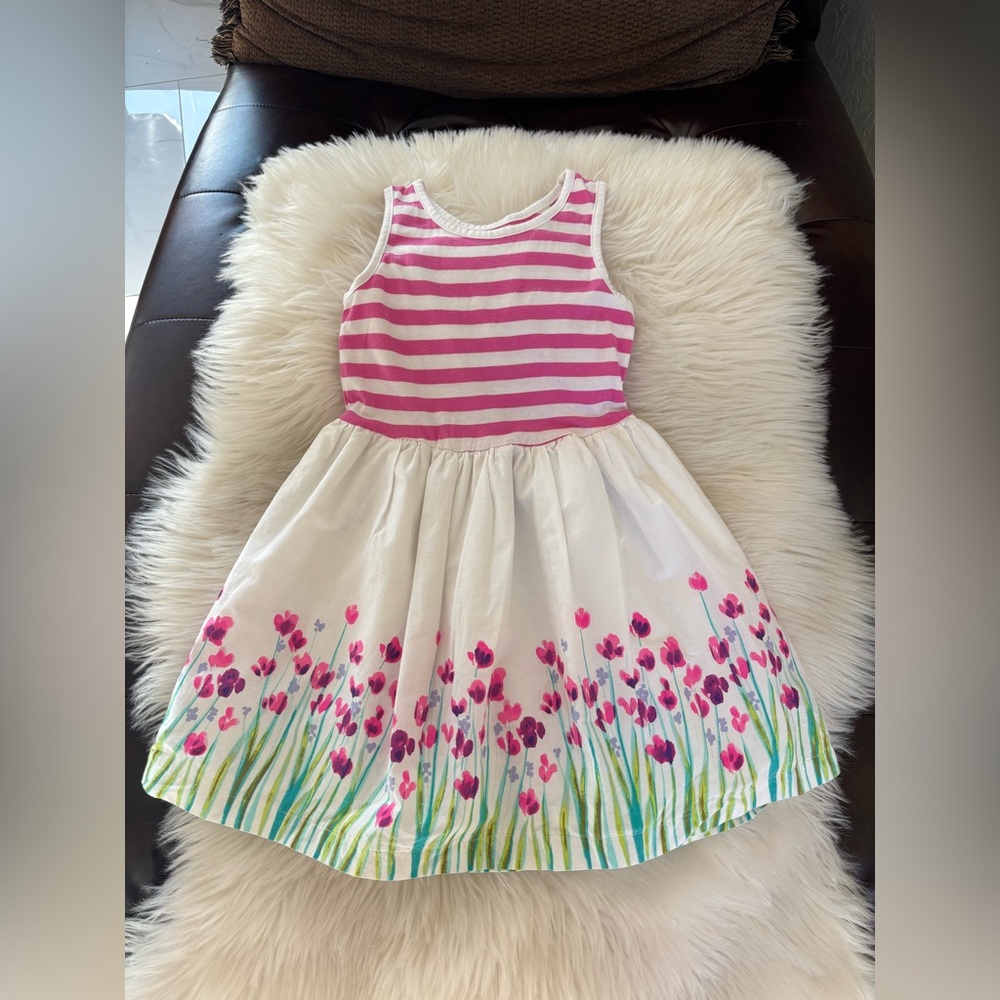 The Children's Place Pink & White Striped Bodice Floral Border Dress